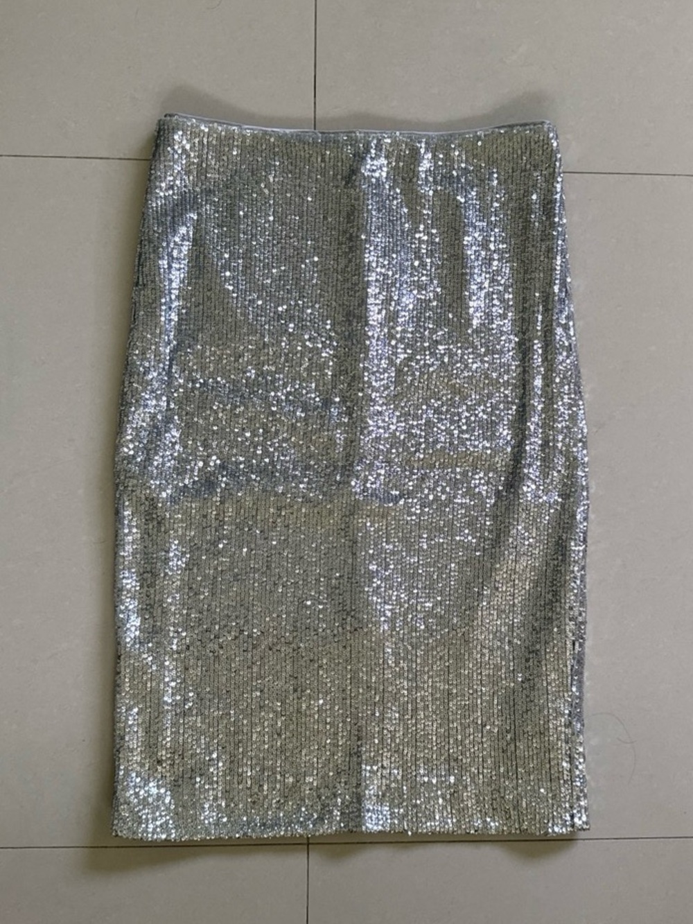 W by Worth Silver Sequin Pencil Skirt